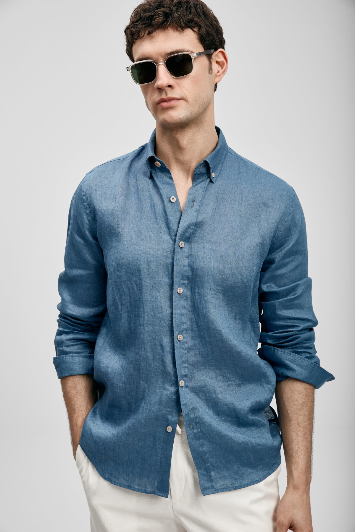 Lufian Erkek Pitaya Comfort Fit Keten Gömlek 111010654 Indigo - 3