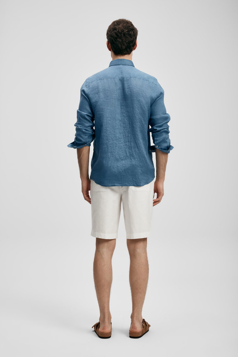 Lufian Erkek Pitaya Comfort Fit Keten Gömlek 111010654 Indigo - 4