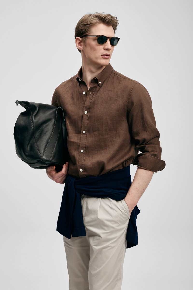 Lufian Erkek Pitaya Comfort Fit Keten Gömlek 111010654 Koyu Kahve - 2