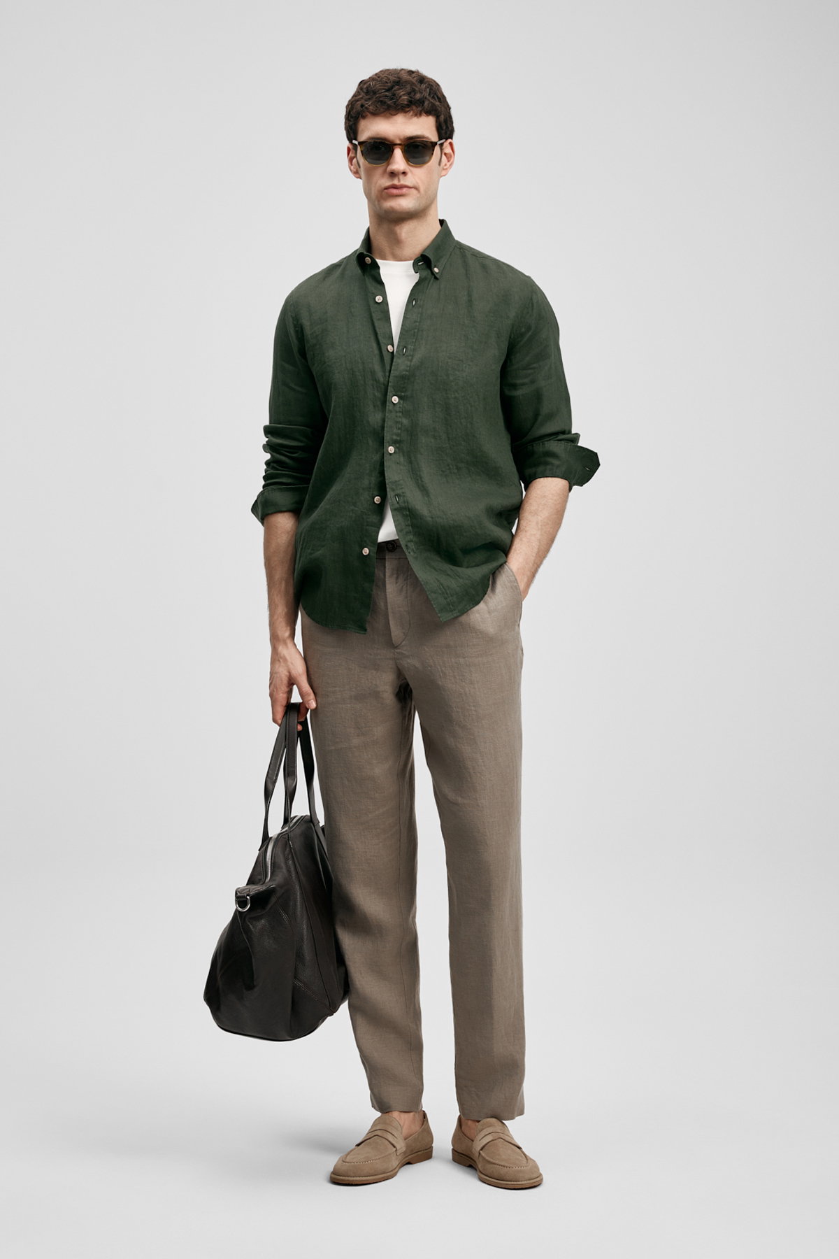 Lufian Erkek Pitaya Comfort Fit Keten Gömlek 111010654 Koyu Yeşil - 1