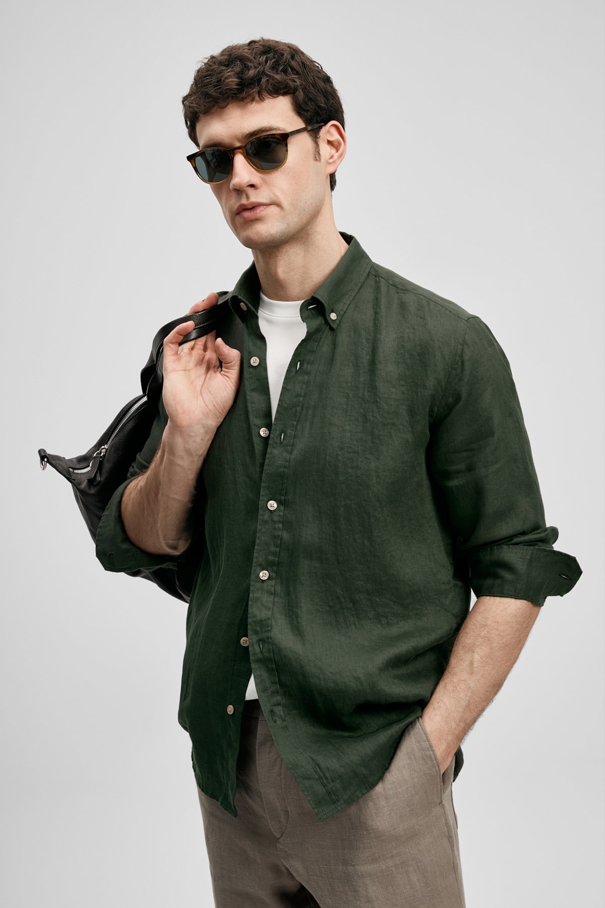 Lufian Erkek Pitaya Comfort Fit Keten Gömlek 111010654 Koyu Yeşil - 2