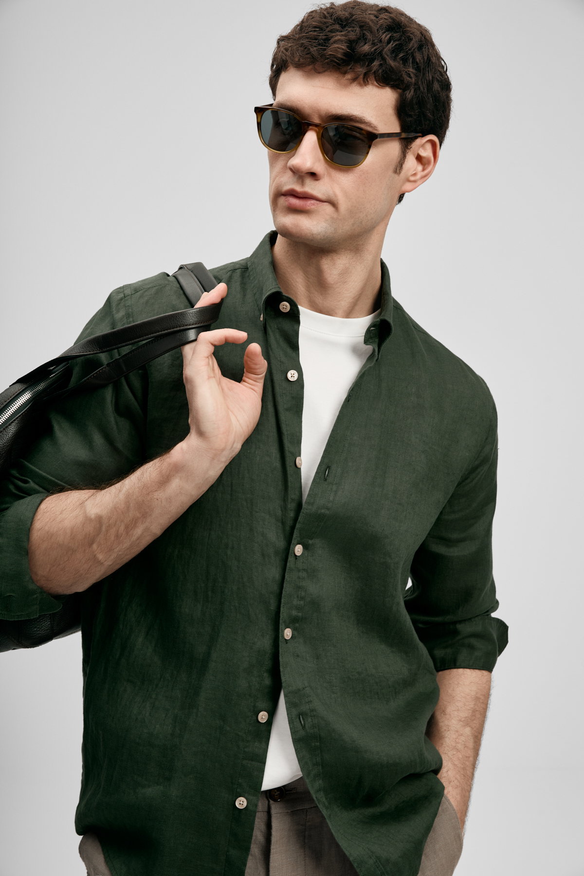 Lufian Erkek Pitaya Comfort Fit Keten Gömlek 111010654 Koyu Yeşil - 3
