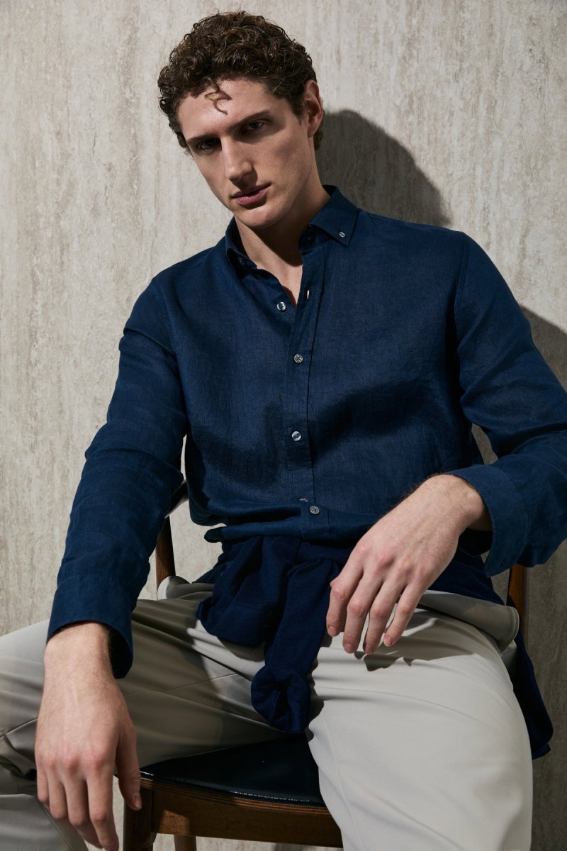 Lufian Erkek Pitaya Comfort Fit Keten Gömlek 111010654 Lacivert 