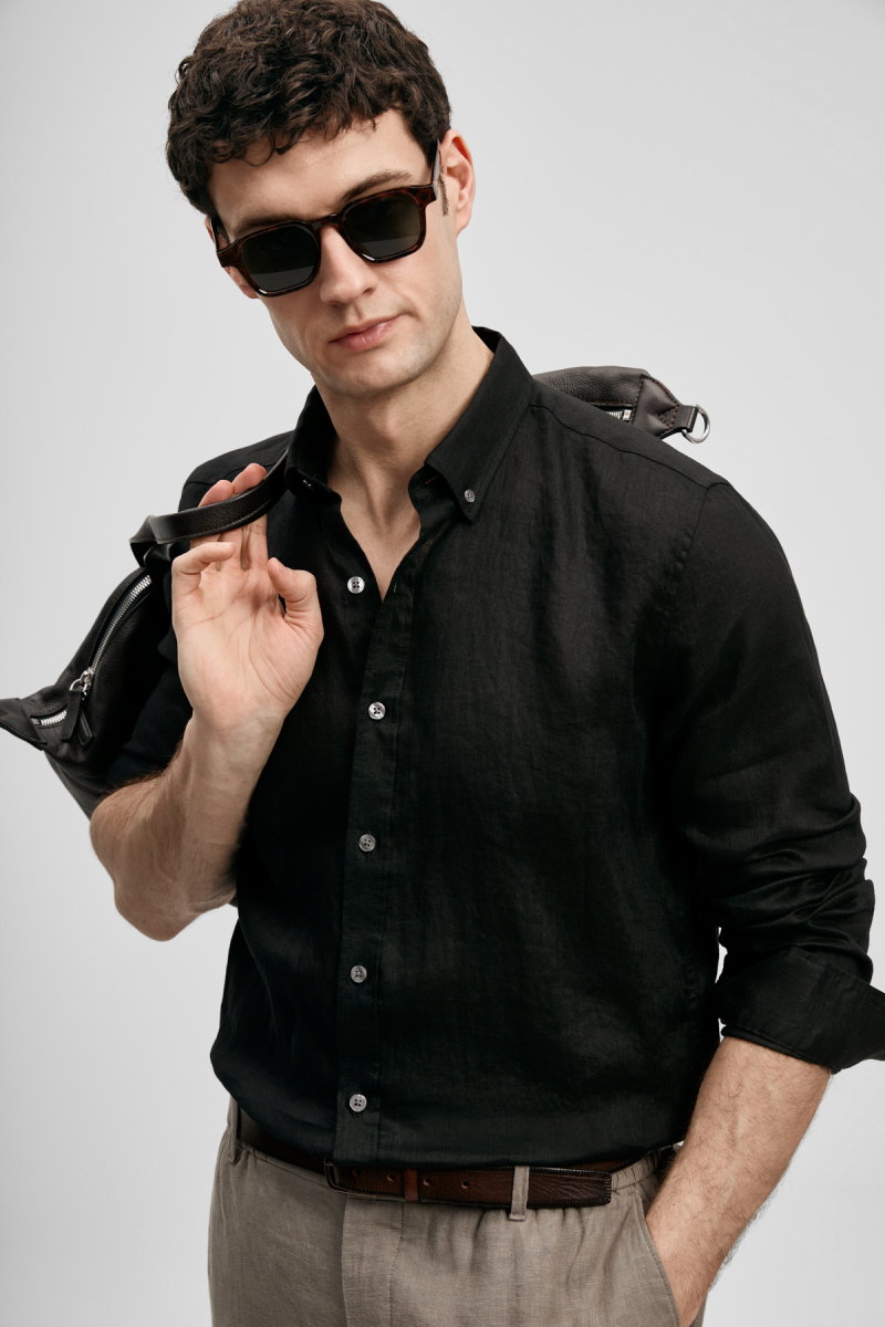 Lufian Erkek Pitaya Comfort Fit Keten Gömlek 111010654 Siyah 