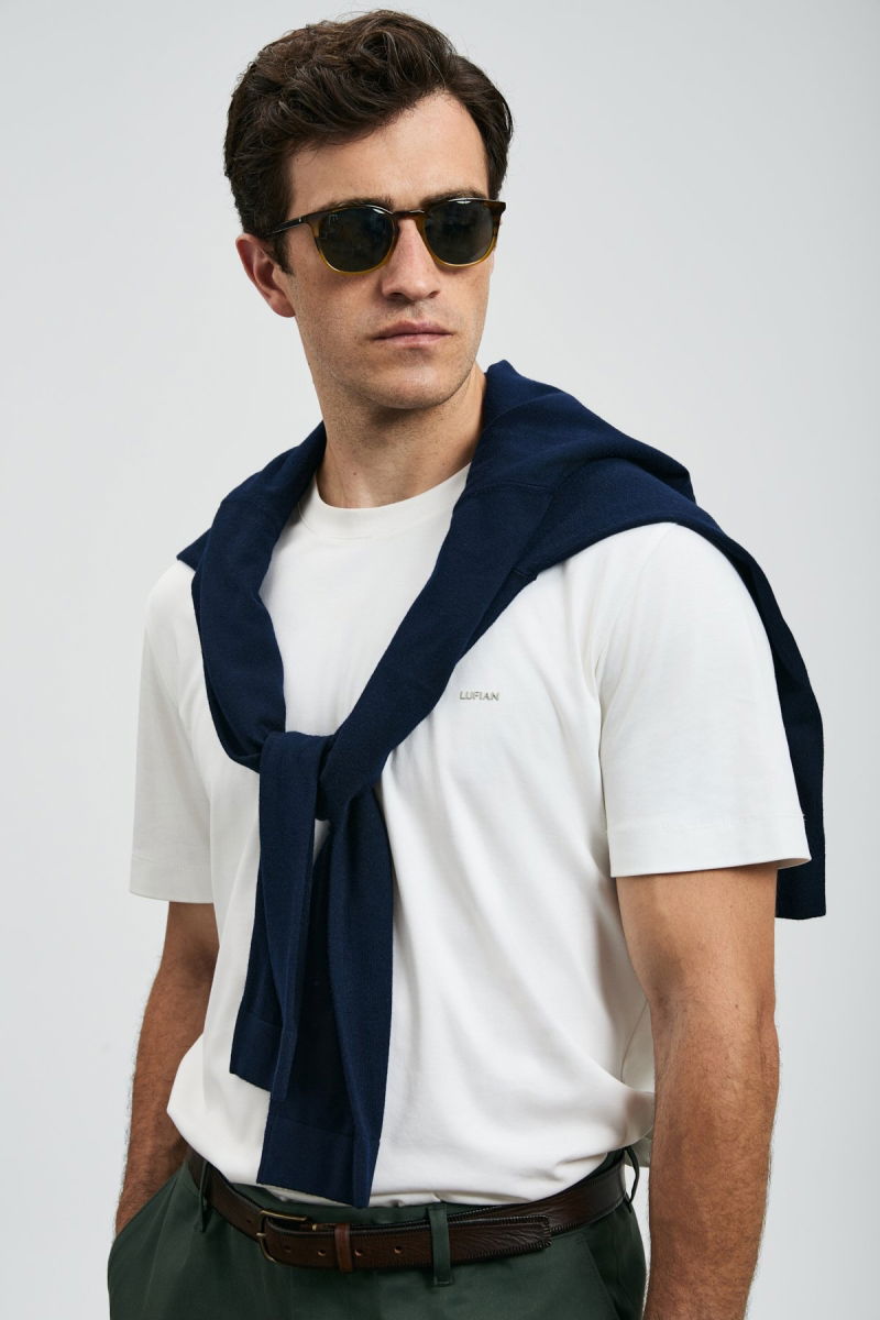 Lufian Erkek Roland Basic T-Shirt 112020058 Kırık Beyaz - Lufian