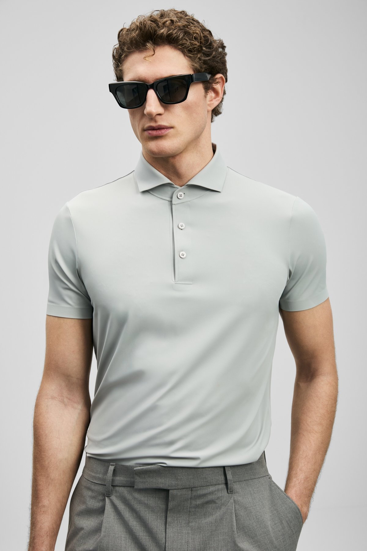 Lufian Erkek Spencer Hi- Tech Performance Dikişsiz Polo T-Shirt 111040240 Açık Gri - 3