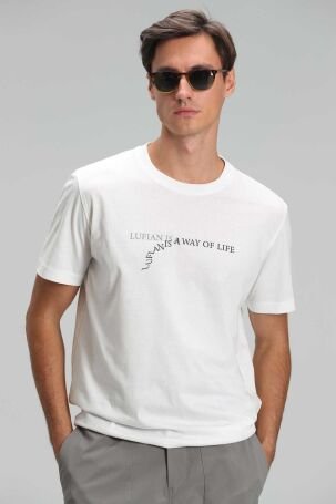 Lufian Erkek Stewart Modern Grafik T-Shirt 111020161 Kırık Beyaz - 1