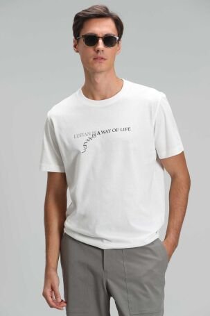 Lufian Erkek Stewart Modern Grafik T-Shirt 111020161 Kırık Beyaz - 4