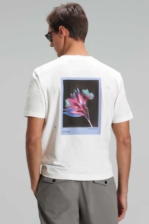 Lufian Erkek Stewart Modern Grafik T-Shirt 111020161 Kırık Beyaz - 5