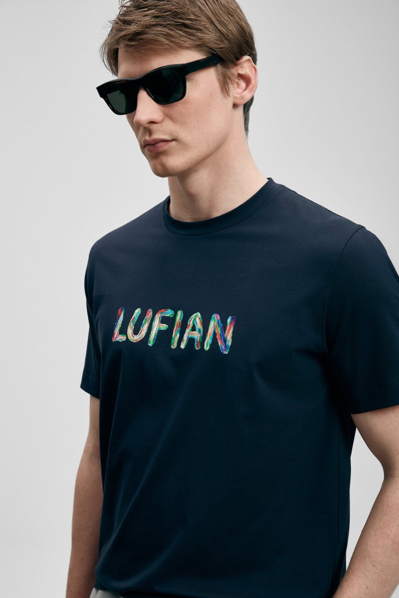 Lufian Erkek Surge Modern Grafik T-Shirt 111020317 Lacivert - Lufian