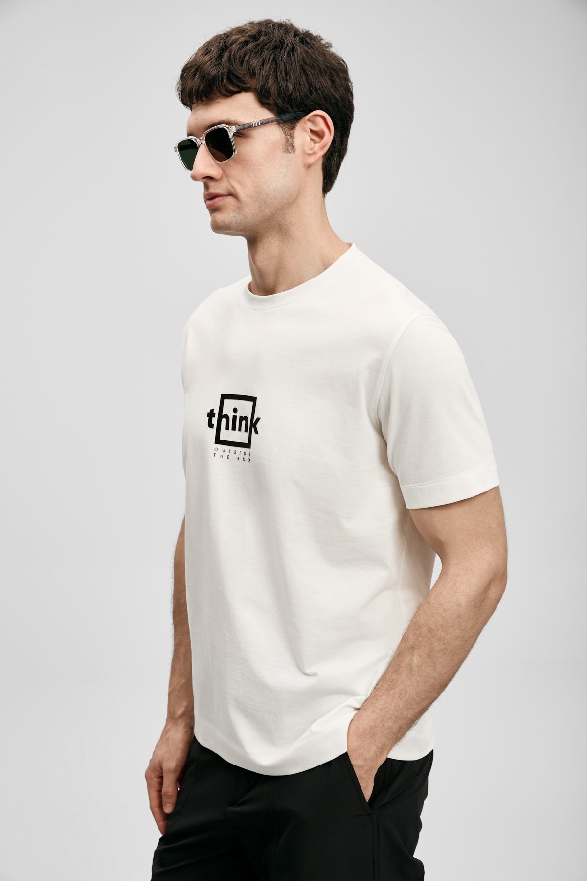 Lufian Erkek Thınk Modern Grafik T-Shirt 111020310 Kırık Beyaz - 1