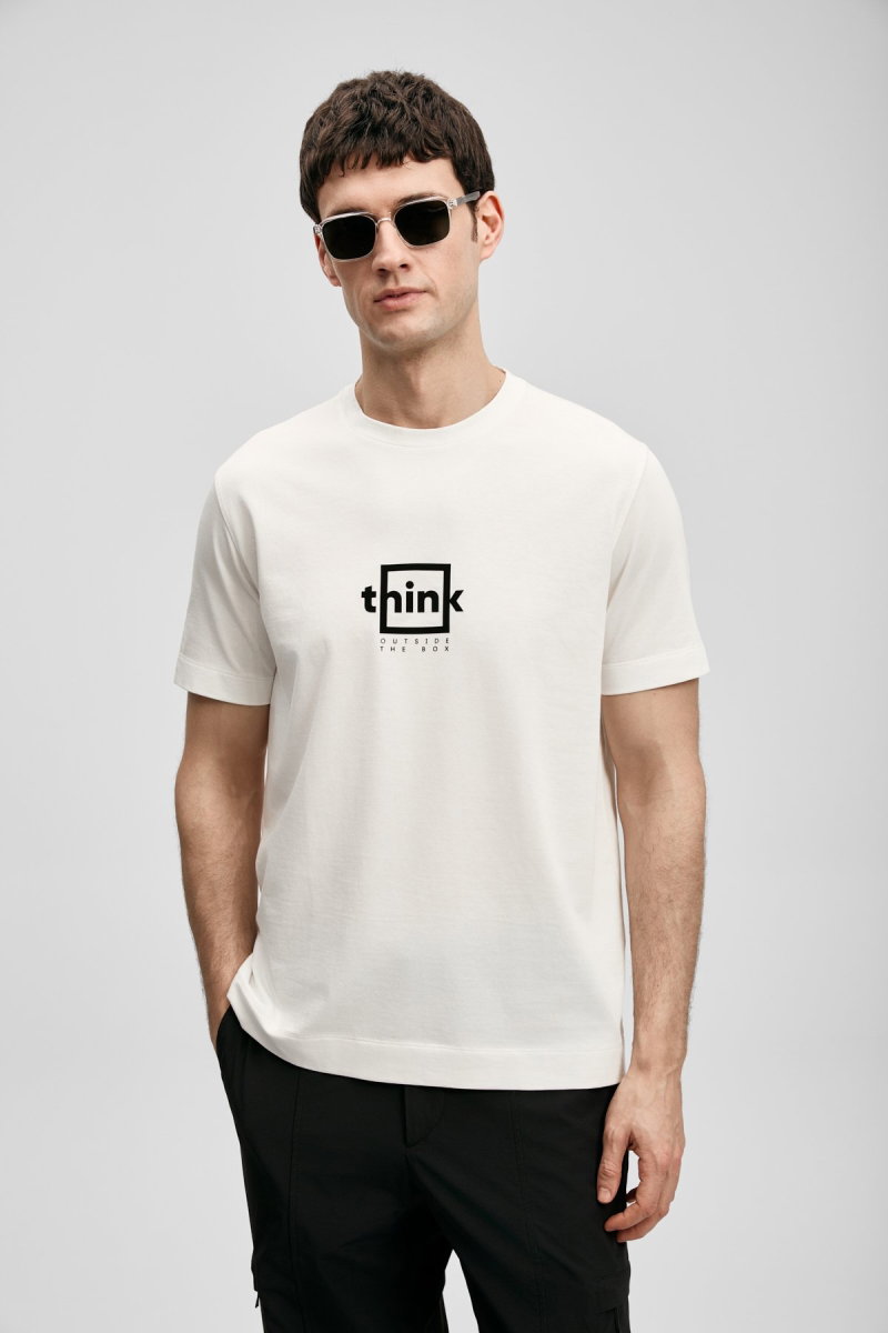 Lufian Erkek Thınk Modern Grafik T-Shirt 111020310 Kırık Beyaz - 3