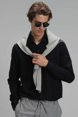 Lufian Erkek Vıana Basic Comfort Slim Fit Gömlek 112010565 Siyah - 1