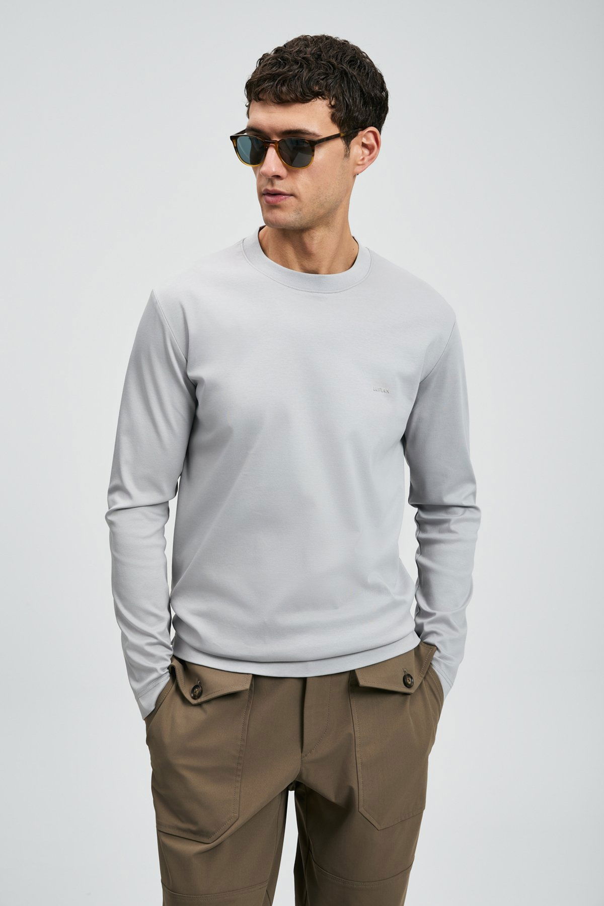Lufian Erkek Vıctor Bisiklet Yaka Uzun Kollu T-Shirt 112020056 Gri - 1