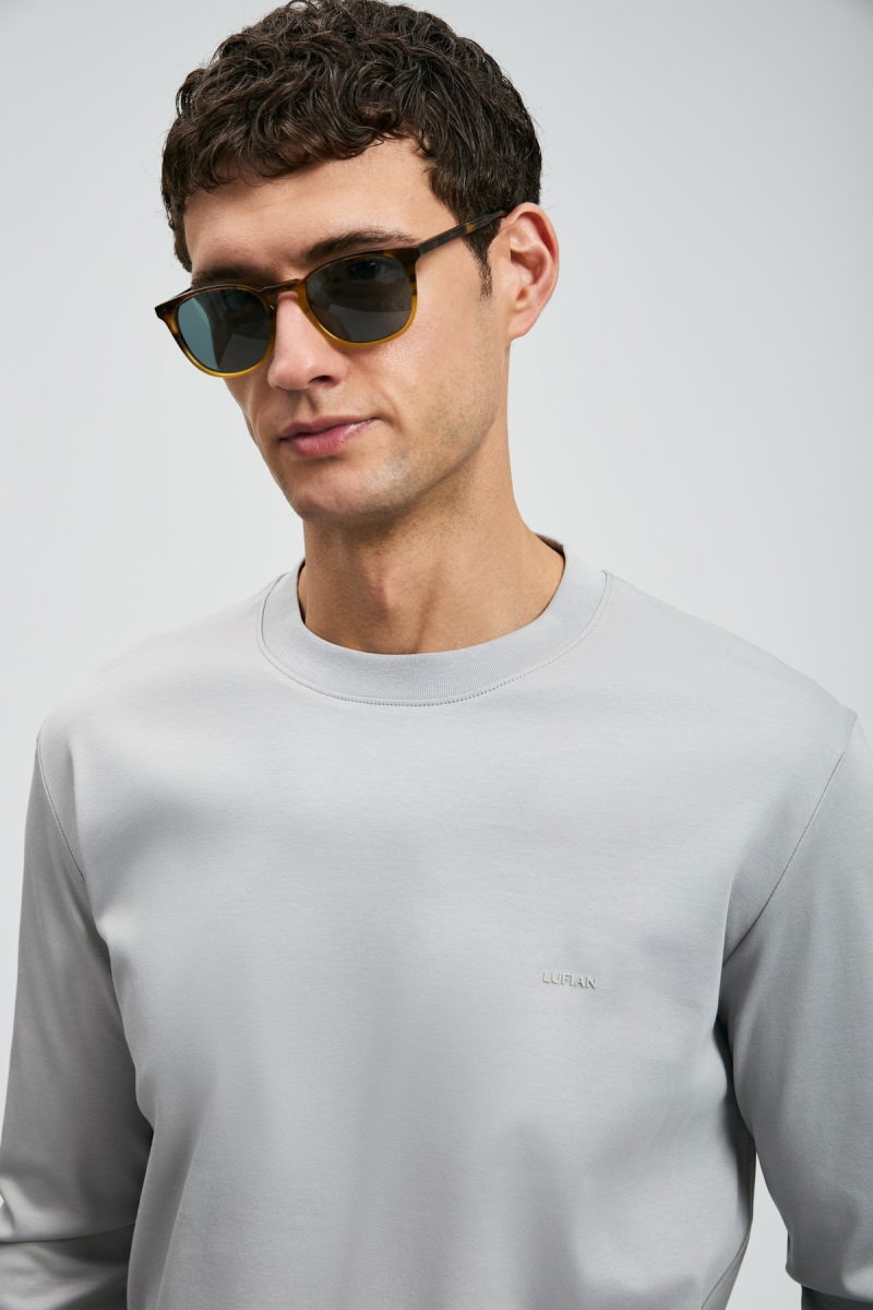 Lufian Erkek Vıctor Bisiklet Yaka Uzun Kollu T-Shirt 112020056 Gri - 3