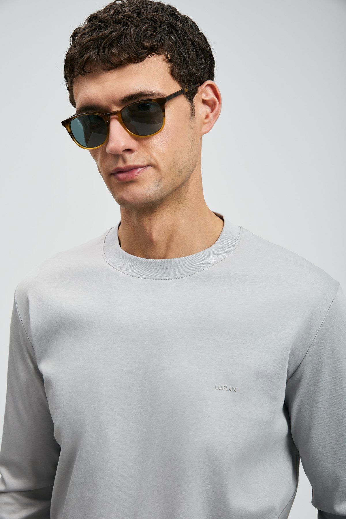 Lufian Erkek Vıctor Bisiklet Yaka Uzun Kollu T-Shirt 112020056 Gri - 3