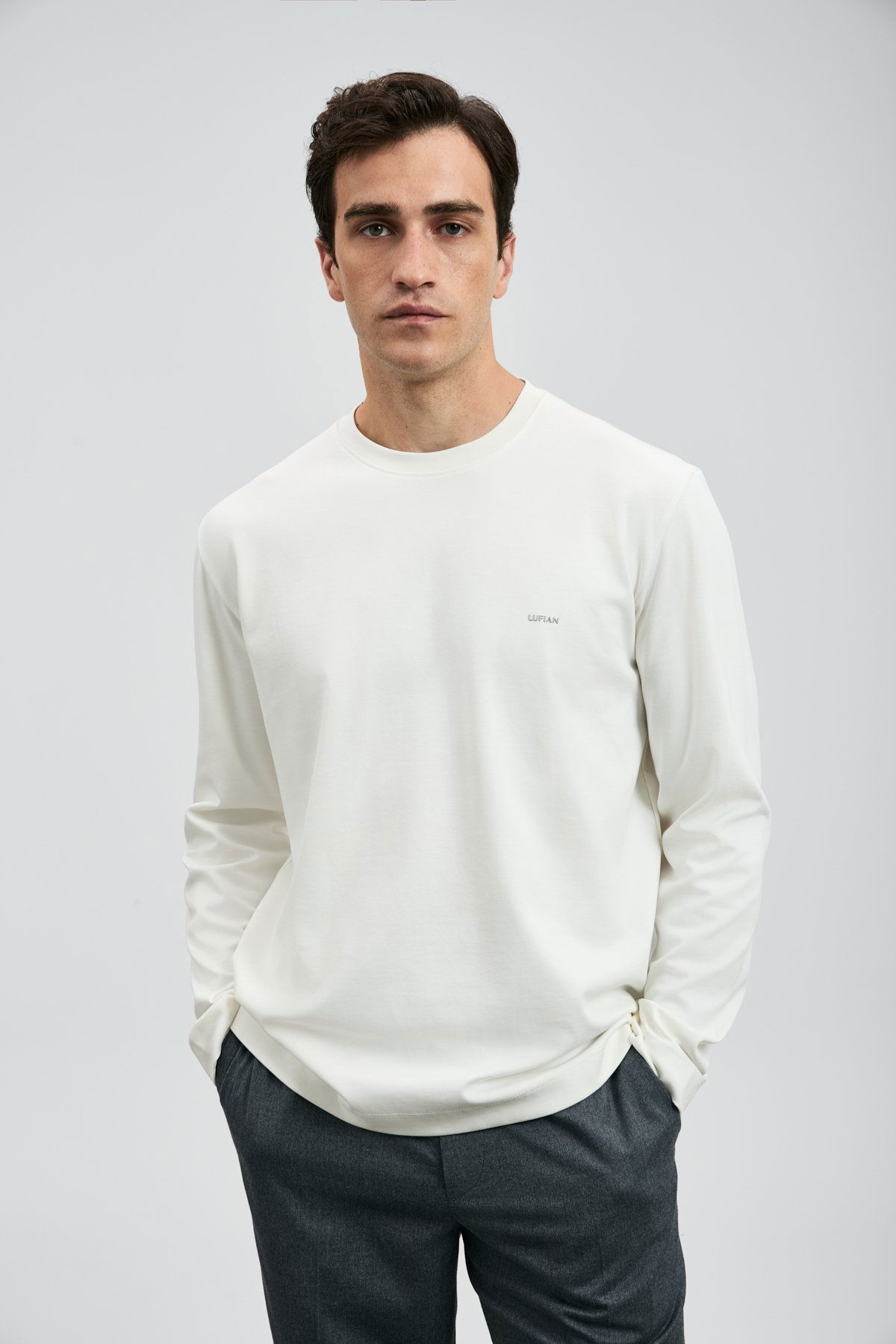 Lufian Erkek Vıctor Bisiklet Yaka Uzun Kollu T-Shirt 112020056 Kırık Beyaz - 1