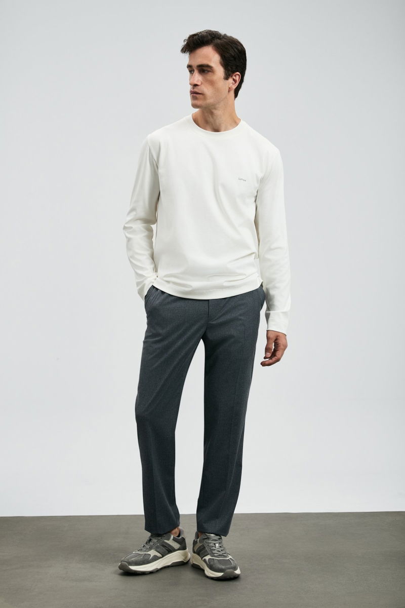 Lufian Erkek Vıctor Bisiklet Yaka Uzun Kollu T-Shirt 112020056 Kırık Beyaz - 2