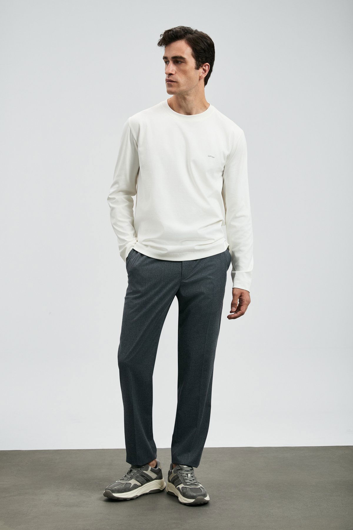 Lufian Erkek Vıctor Bisiklet Yaka Uzun Kollu T-Shirt 112020056 Kırık Beyaz - 2