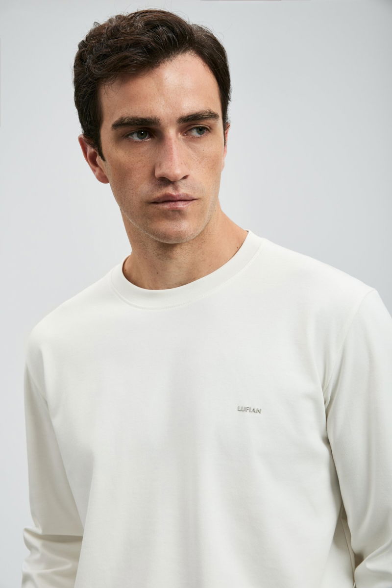 Lufian Erkek Vıctor Bisiklet Yaka Uzun Kollu T-Shirt 112020056 Kırık Beyaz - 3