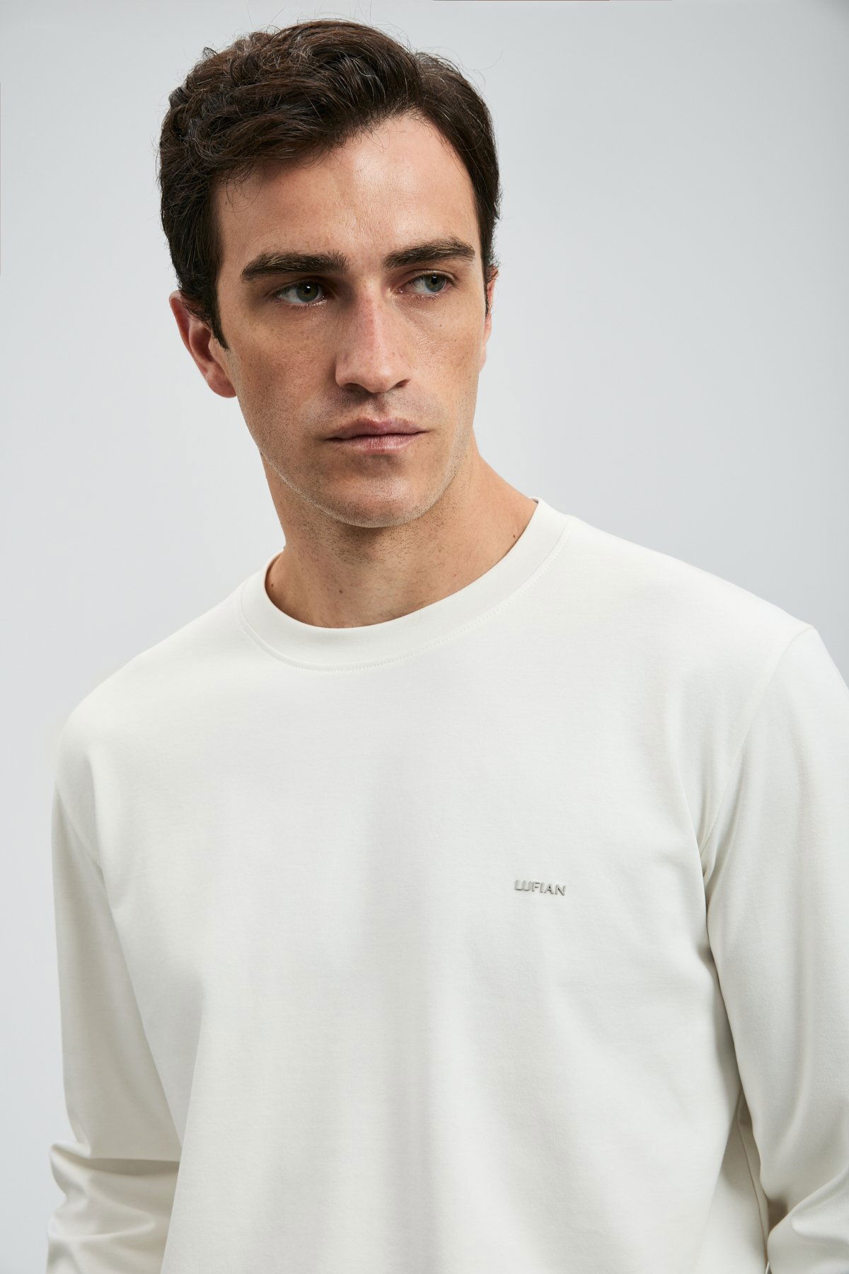 Lufian Erkek Vıctor Bisiklet Yaka Uzun Kollu T-Shirt 112020056 Kırık Beyaz - 3