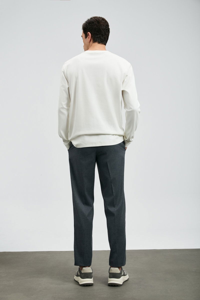 Lufian Erkek Vıctor Bisiklet Yaka Uzun Kollu T-Shirt 112020056 Kırık Beyaz - 4