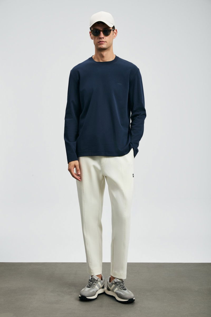 Lufian Erkek Vıctor Bisiklet Yaka Uzun Kollu T-Shirt 112020056 Koyu Lacivert - Lufian