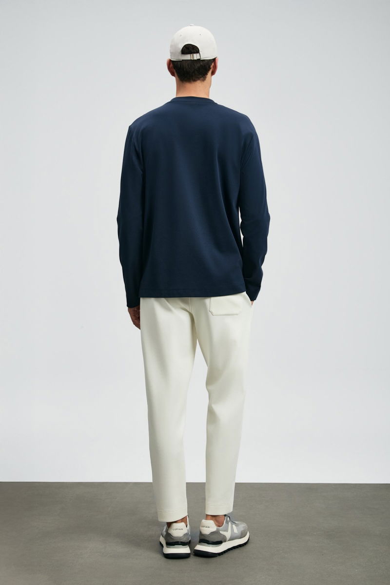 Lufian Erkek Vıctor Bisiklet Yaka Uzun Kollu T-Shirt 112020056 Koyu Lacivert - 4