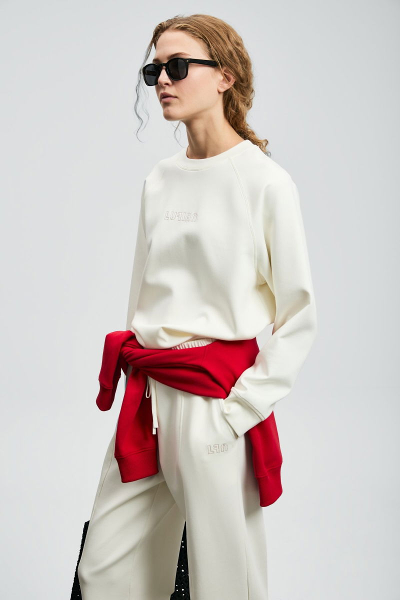 Lufian Kadın Alıce Örme Sweatshırt 122030016 Kırık Beyaz - Lufian