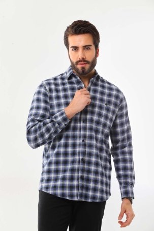 Marisso Erkek Cep Detaylı Uzun Kol %100 Pamuk Gömlek 019SRA Mavi - 3