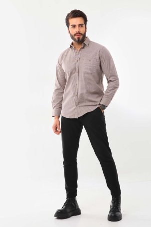 Marisso Erkek Cep Detaylı Uzun Kol %100 Pamuk Gömlek 19ASM Bej - 2