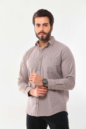 Marisso Erkek Cep Detaylı Uzun Kol %100 Pamuk Gömlek 19ASM Bej - 3