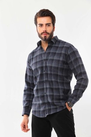 Marisso Erkek Tek Cep Detaylı Uzun Kol %100 Pamuk Gömlek 019SC Lacivert - 1
