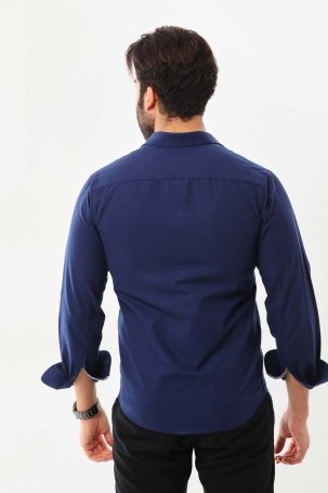 Marisso Erkek Tek Cepli Uzun Kol %100 Pamuk Gömlek AYM500 Lacivert - 4