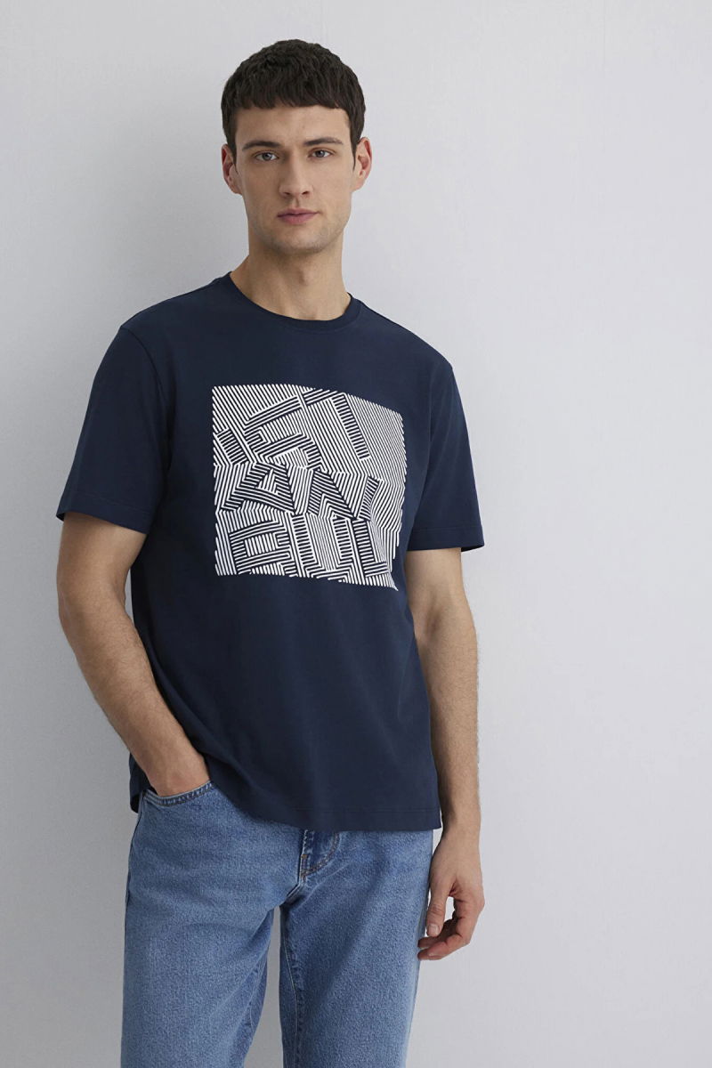 Mavi Erkek Baskı Detaylı %100 Pamuk T-Shirt M0612990 Lacivert - 2