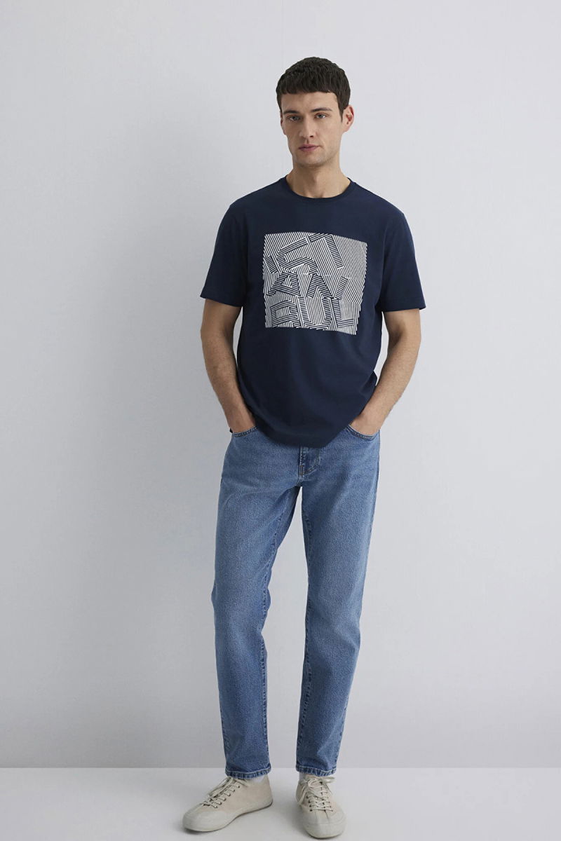 Mavi Erkek Baskı Detaylı %100 Pamuk T-Shirt M0612990 Lacivert - 3