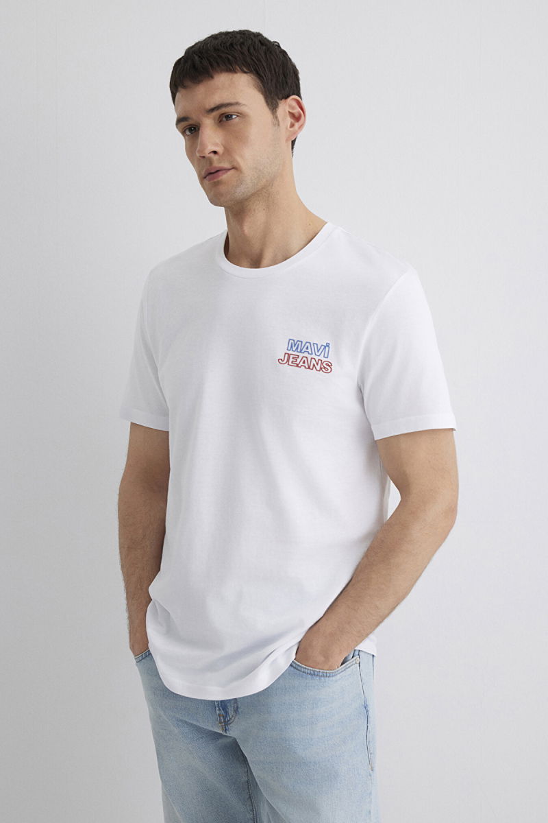 Mavi Erkek Baskılı Kısa Kollu T-Shirt M066841 Beyaz - Mavi