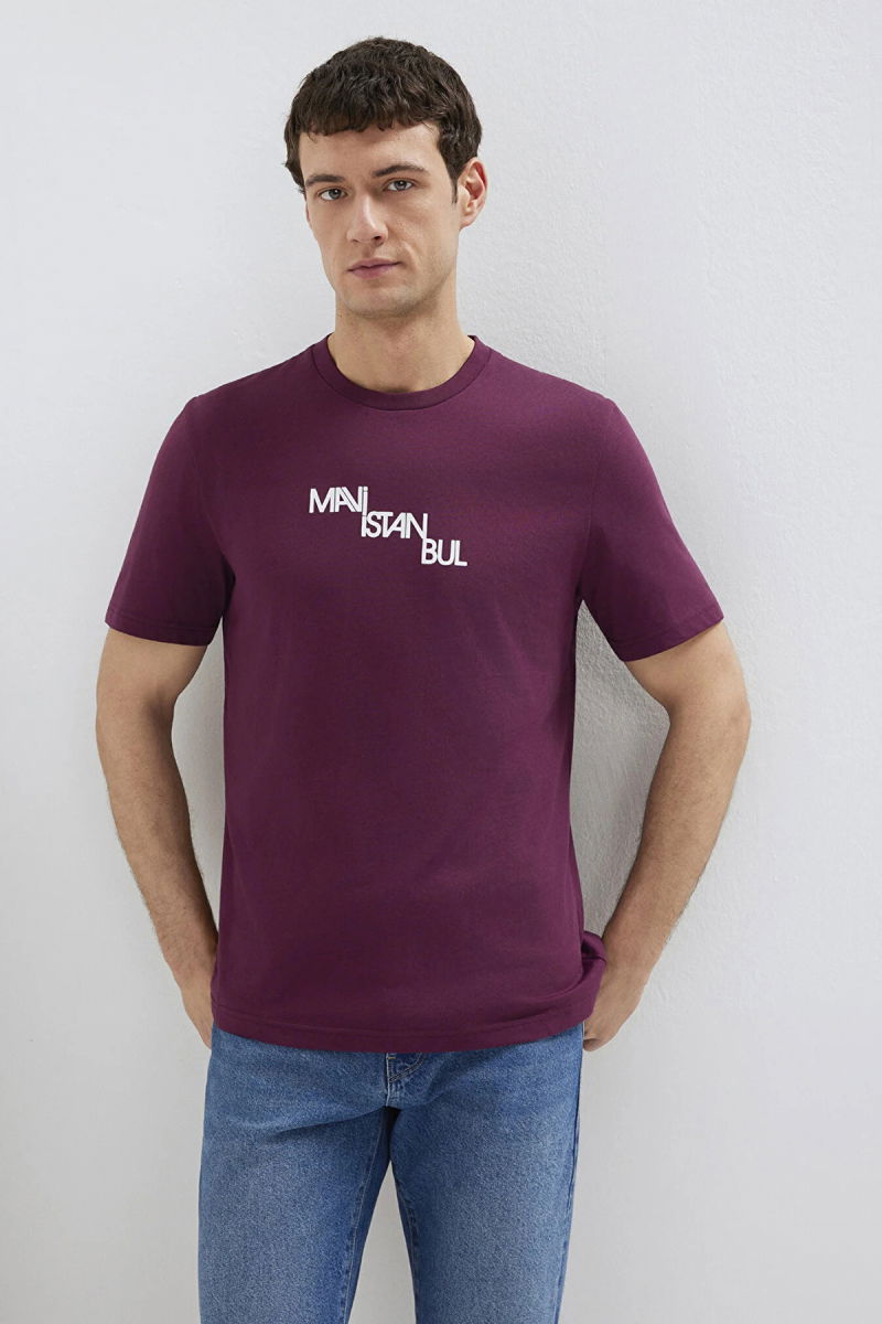 Mavi Erkek Baskılı T-Shirt M0612274 Koyu Şarap - Mavi