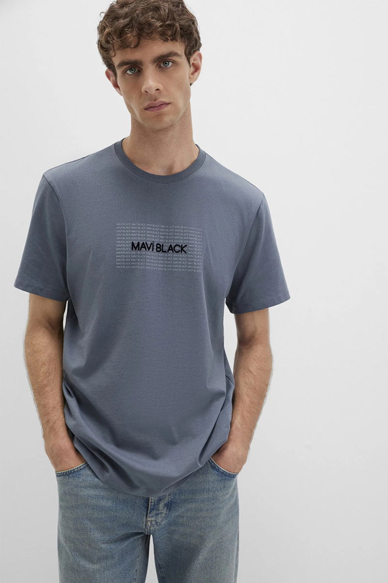 Mavi Erkek Baskılı T-Shirt M0613042 Koyu Mavi - 1
