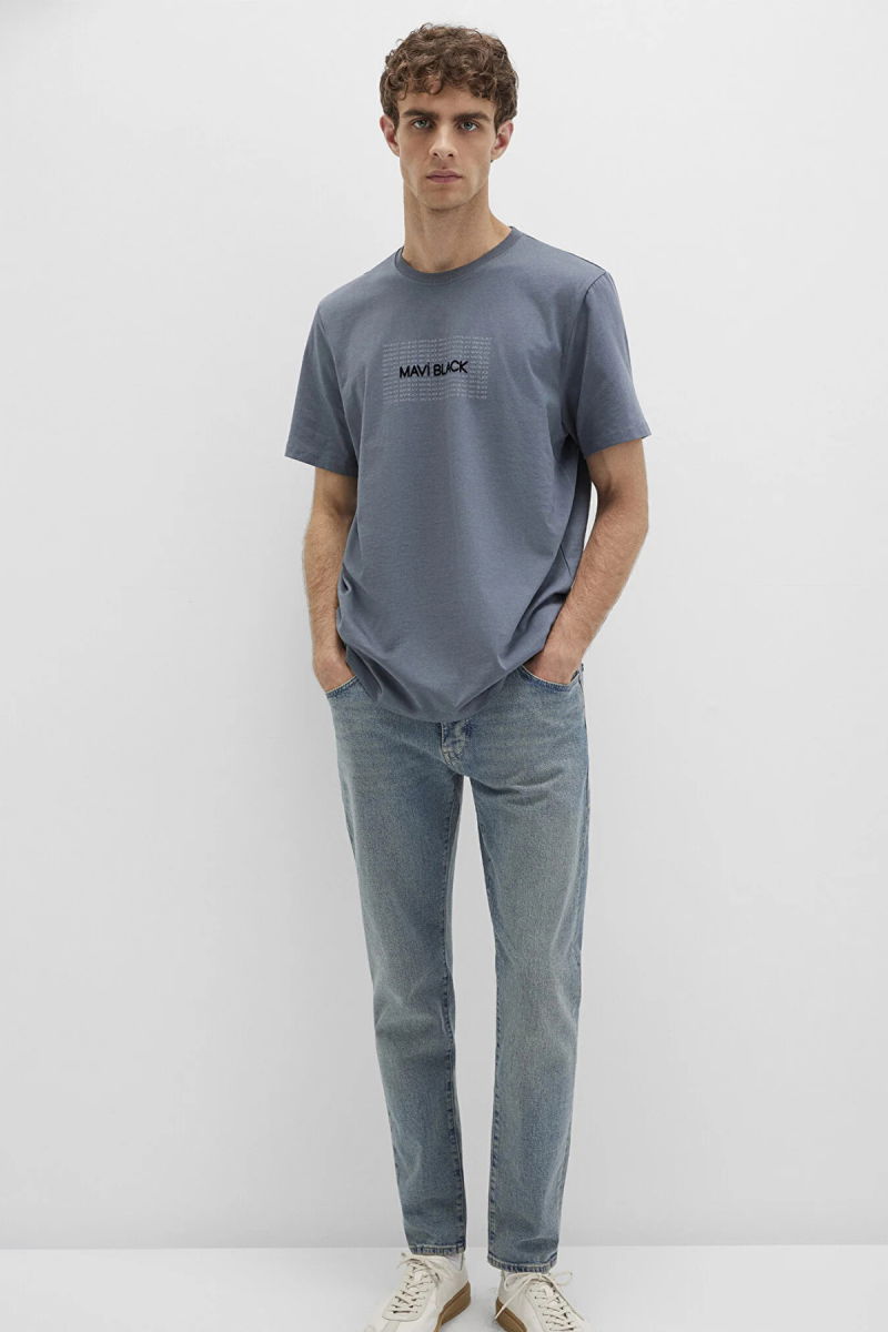 Mavi Erkek Baskılı T-Shirt M0613042 Koyu Mavi - 2