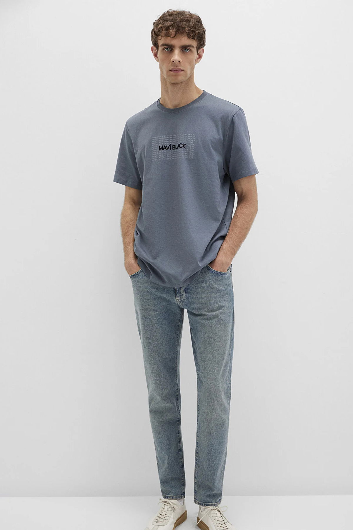 Mavi Erkek Baskılı T-Shirt M0613042 Koyu Mavi - 2