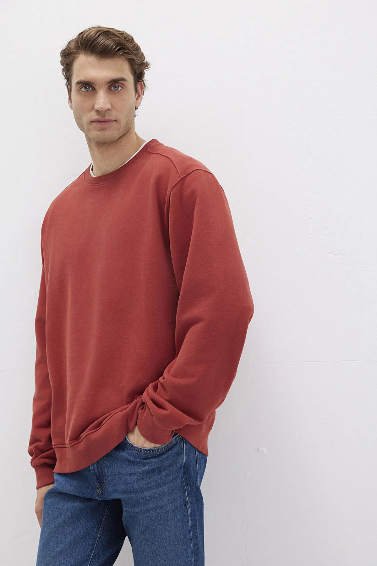 Mavi Erkek Bisiklet Yaka %100 Pamuk Sweatshirt M0S10482 Kiremit - 1