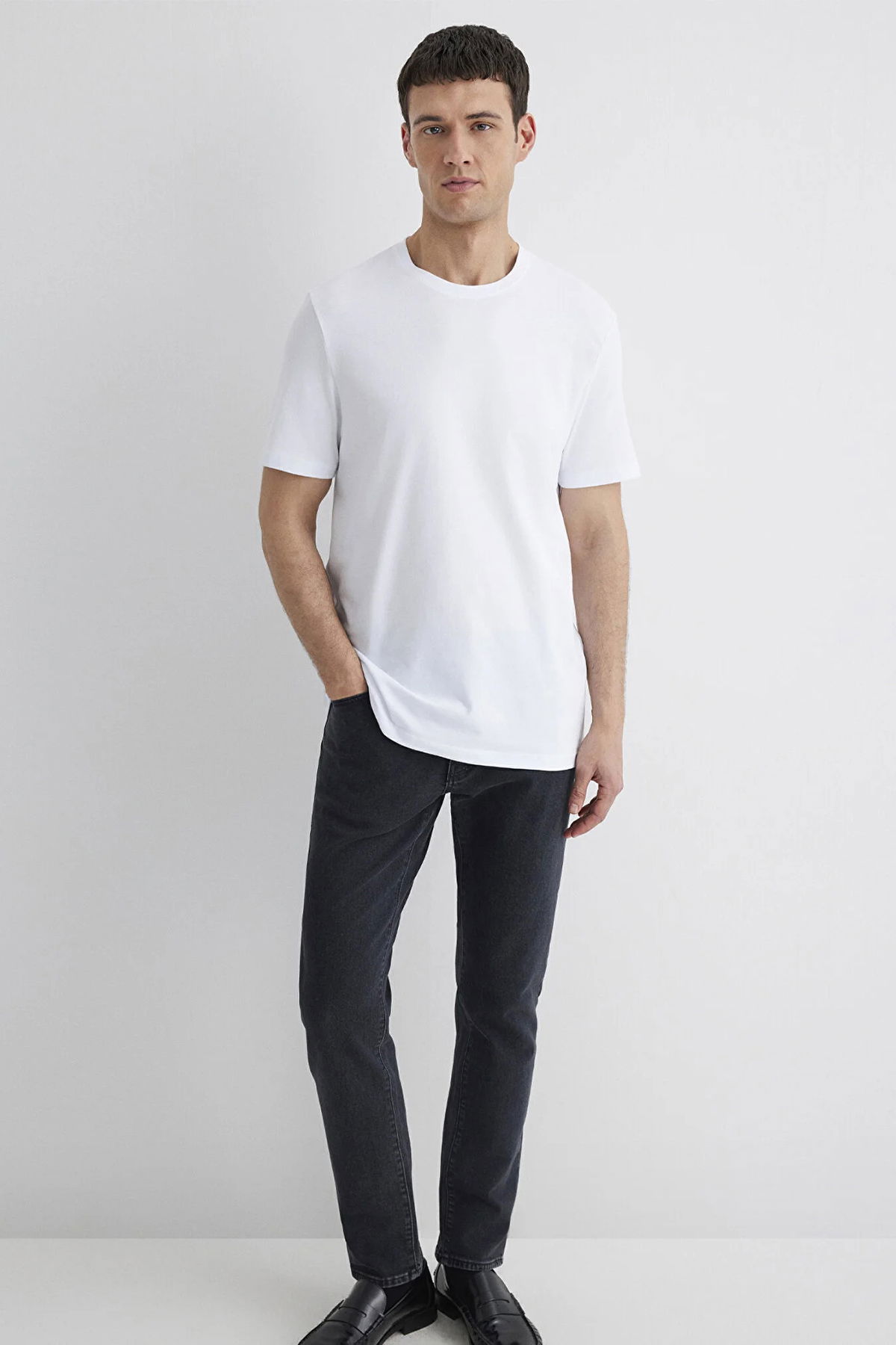 Mavi Erkek Bisiklet Yaka Pamuklu Basıc T-Shirt M0610252-620 Beyaz - 2
