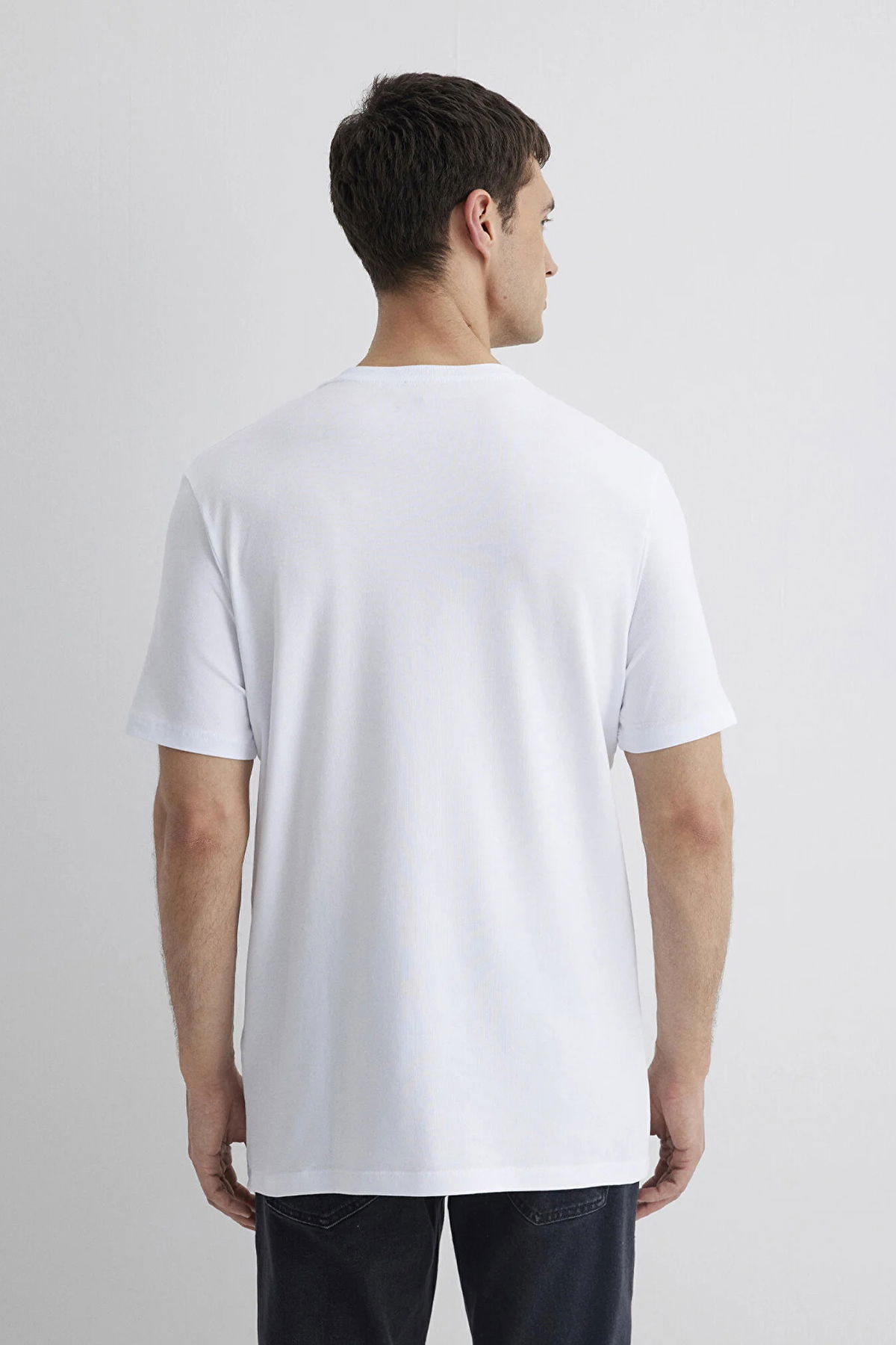 Mavi Erkek Bisiklet Yaka Pamuklu Basıc T-Shirt M0610252-620 Beyaz - 4