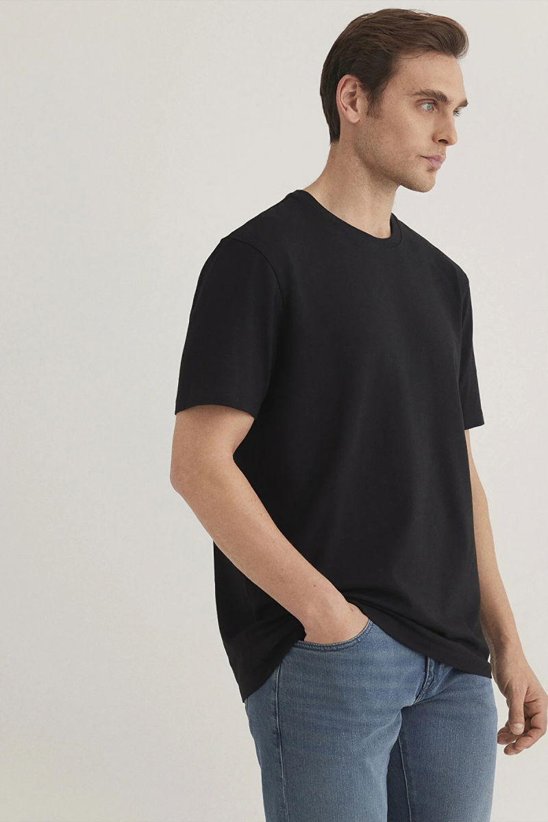 Mavi Erkek Bisiklet Yaka Pamuklu Basıc T-Shirt M0610252-900 Siyah - 1