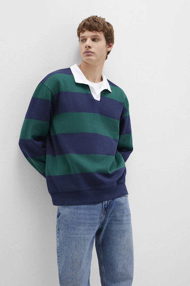 Mavi Erkek Blok Renkli Polo Yaka Sweatshirt M0S10491 Lacivert - Mavi