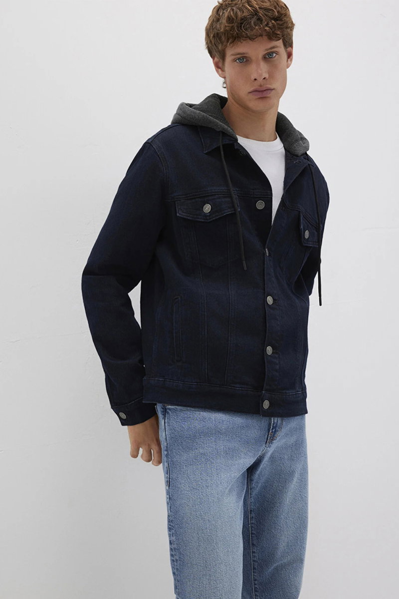 Mavi Erkek Brandon 90s Kapüşonlu Jean Ceket M0112808 Mürekkep Mavisi - Mavi