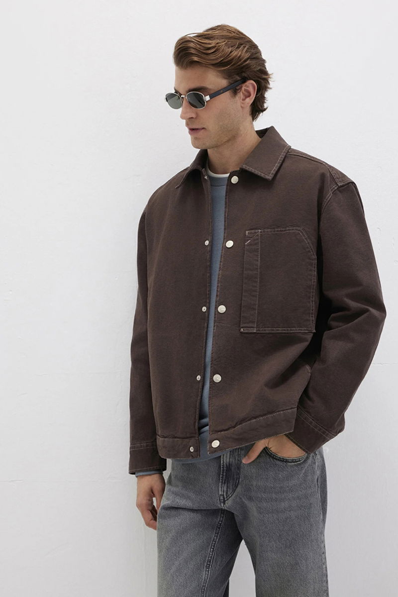 Mavi Erkek Cep Detaylı Gömlek M0211779 Kahverengi - Mavi