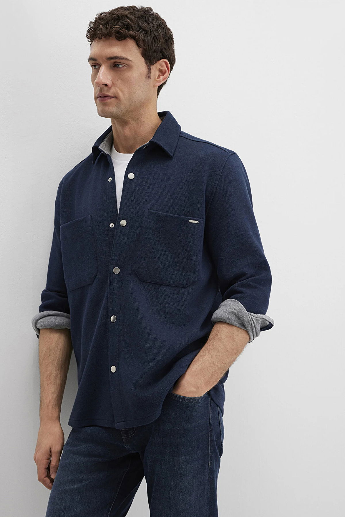 Mavi Erkek Çift Cepli Pamuklu Uzun Kol Gömlek M0211771 Lacivert - 1