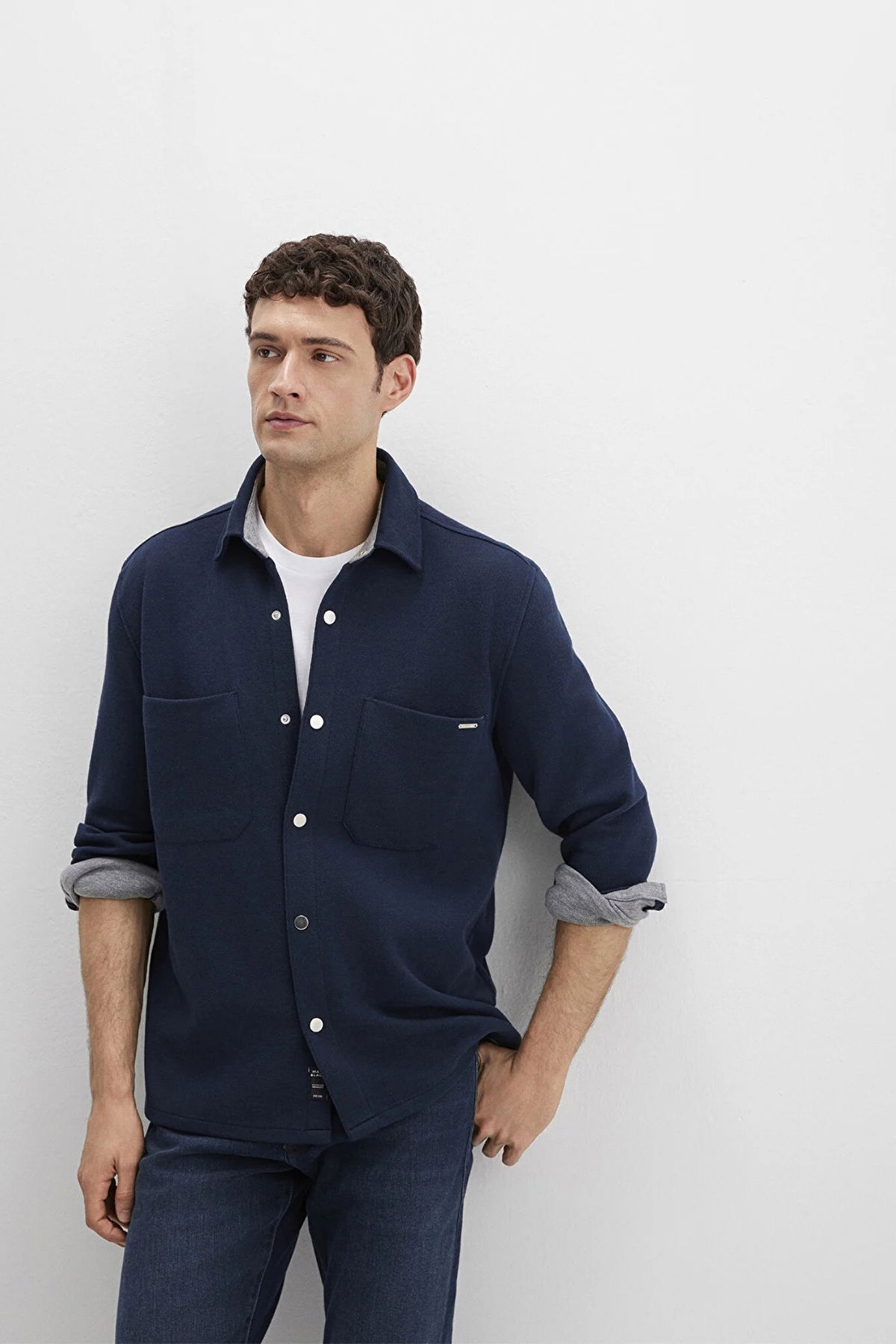 Mavi Erkek Çift Cepli Pamuklu Uzun Kol Gömlek M0211771 Lacivert - 2